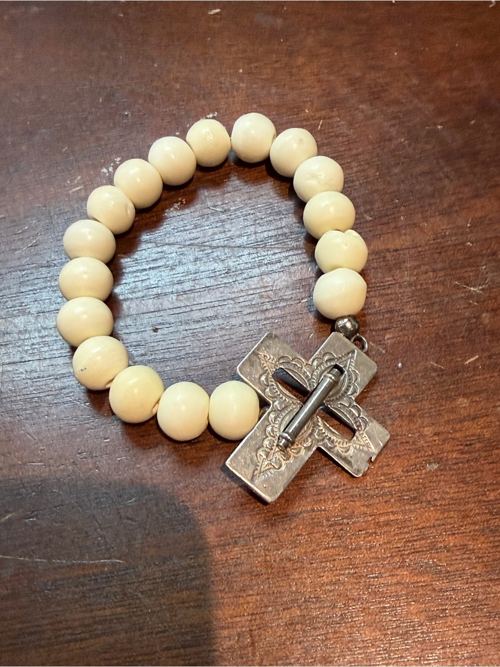 Vintage Southwestern AJM Stamped 925 Silver Cross Pocket Rosary Bracelet Bead - Picture 6 of 8